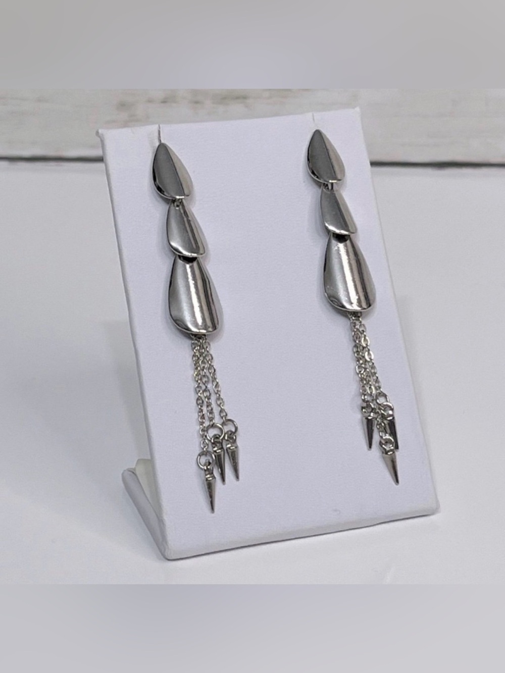 NEW Silver Triple Deco Dagger Drop Earrings
